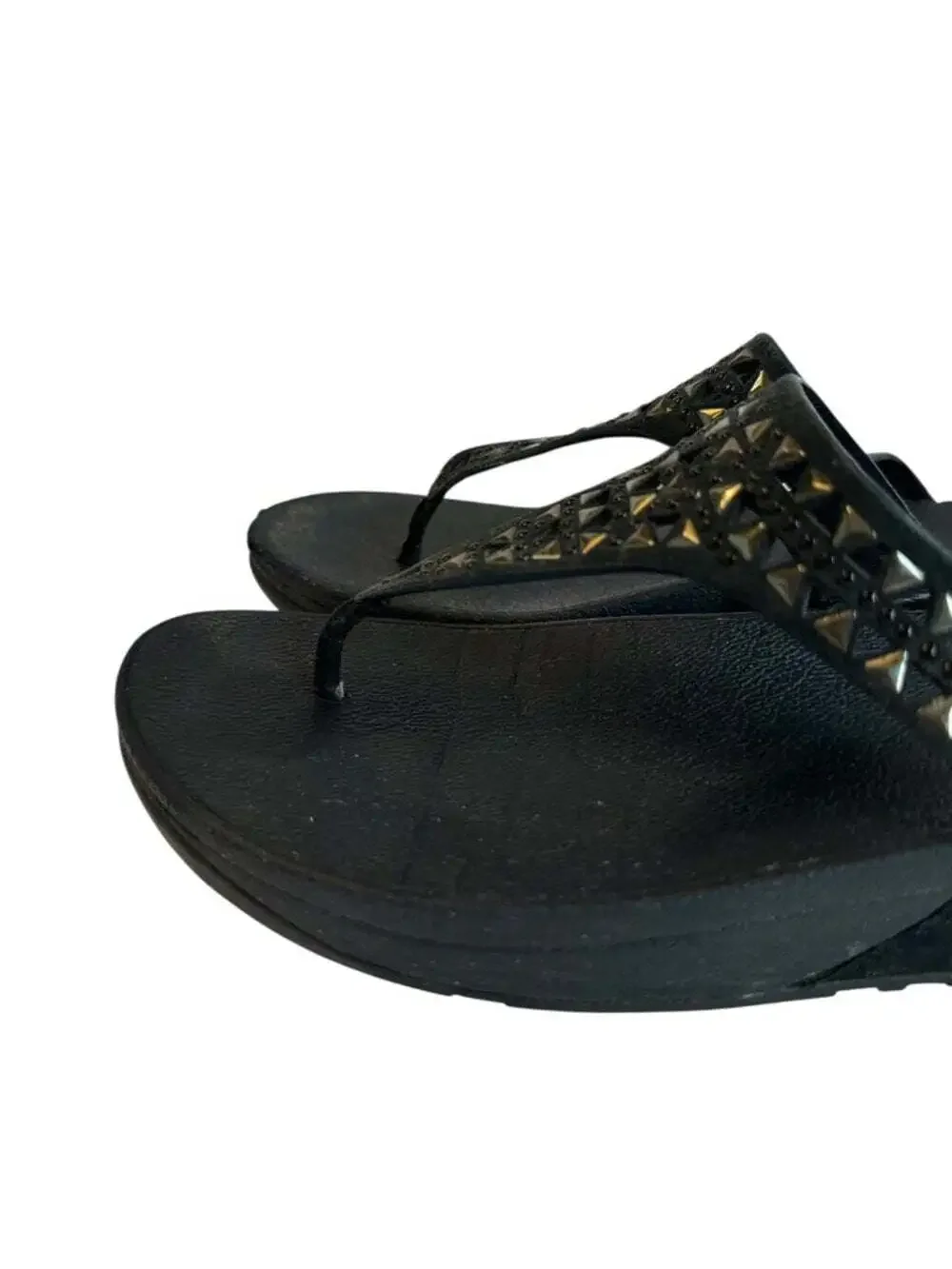 FitFlop Carmel Toe Post Sandals Black Size 6 Studded Comfort Walking Shoes